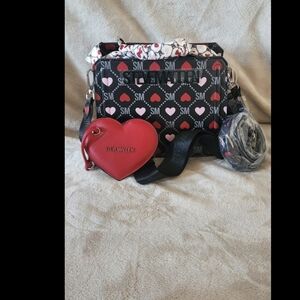 Steven Madden Black Bag with Red Heart Accents